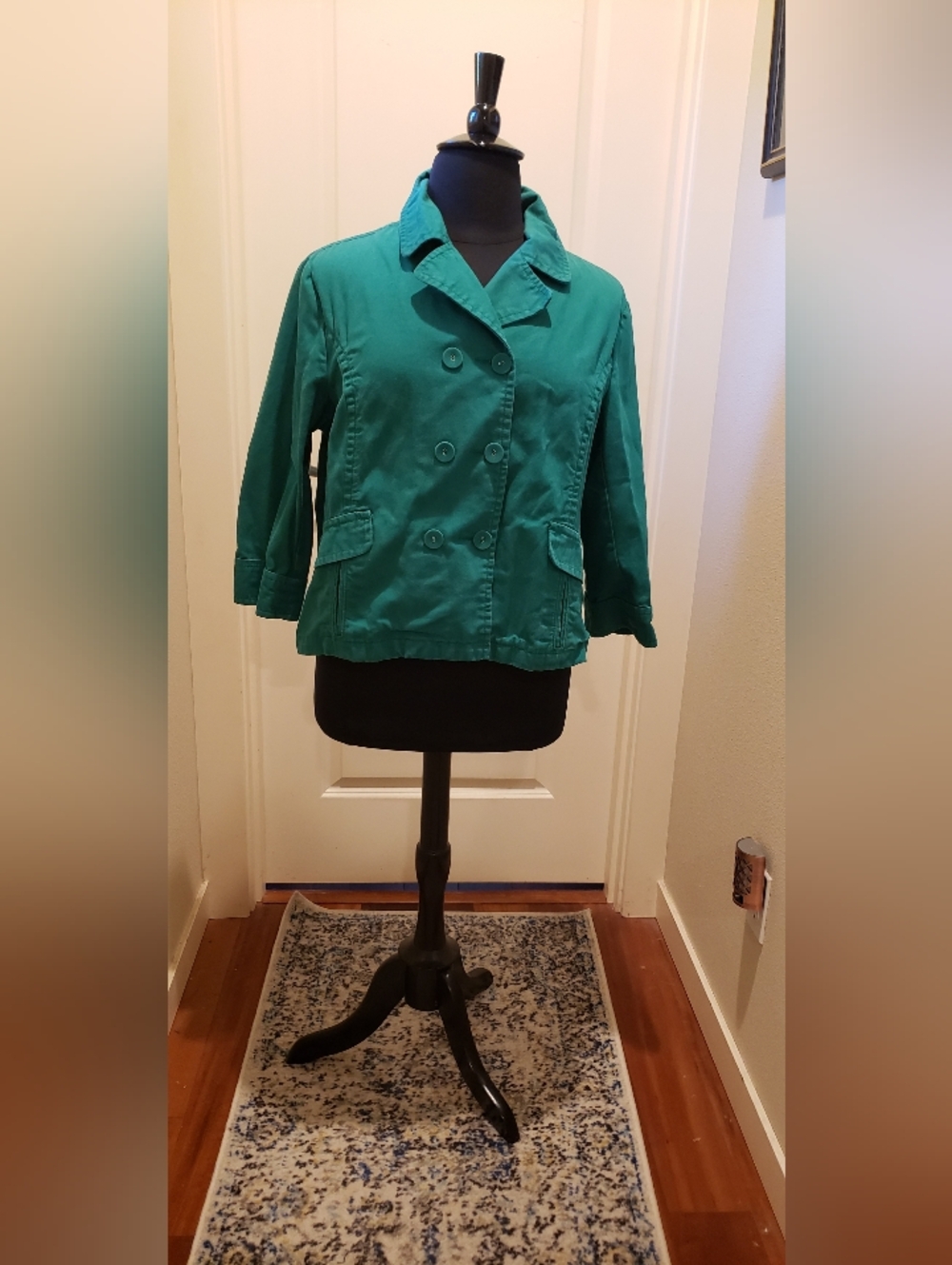 Old Navy Women’s Emerald Green Double-Breasted Cropped Pea Coat